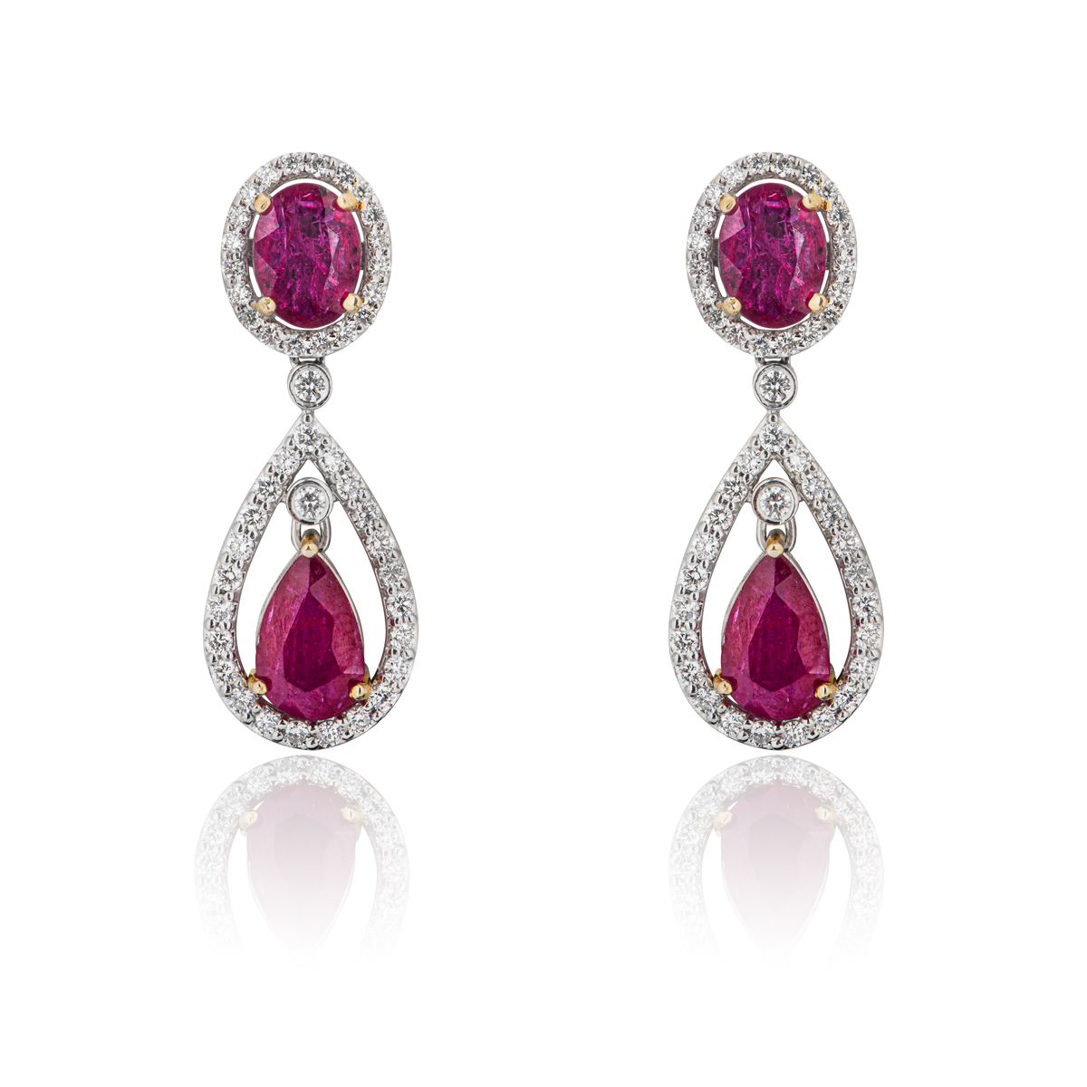 White Gold Ruby & Diamond Earrings 7.67ct | Rich Diamonds